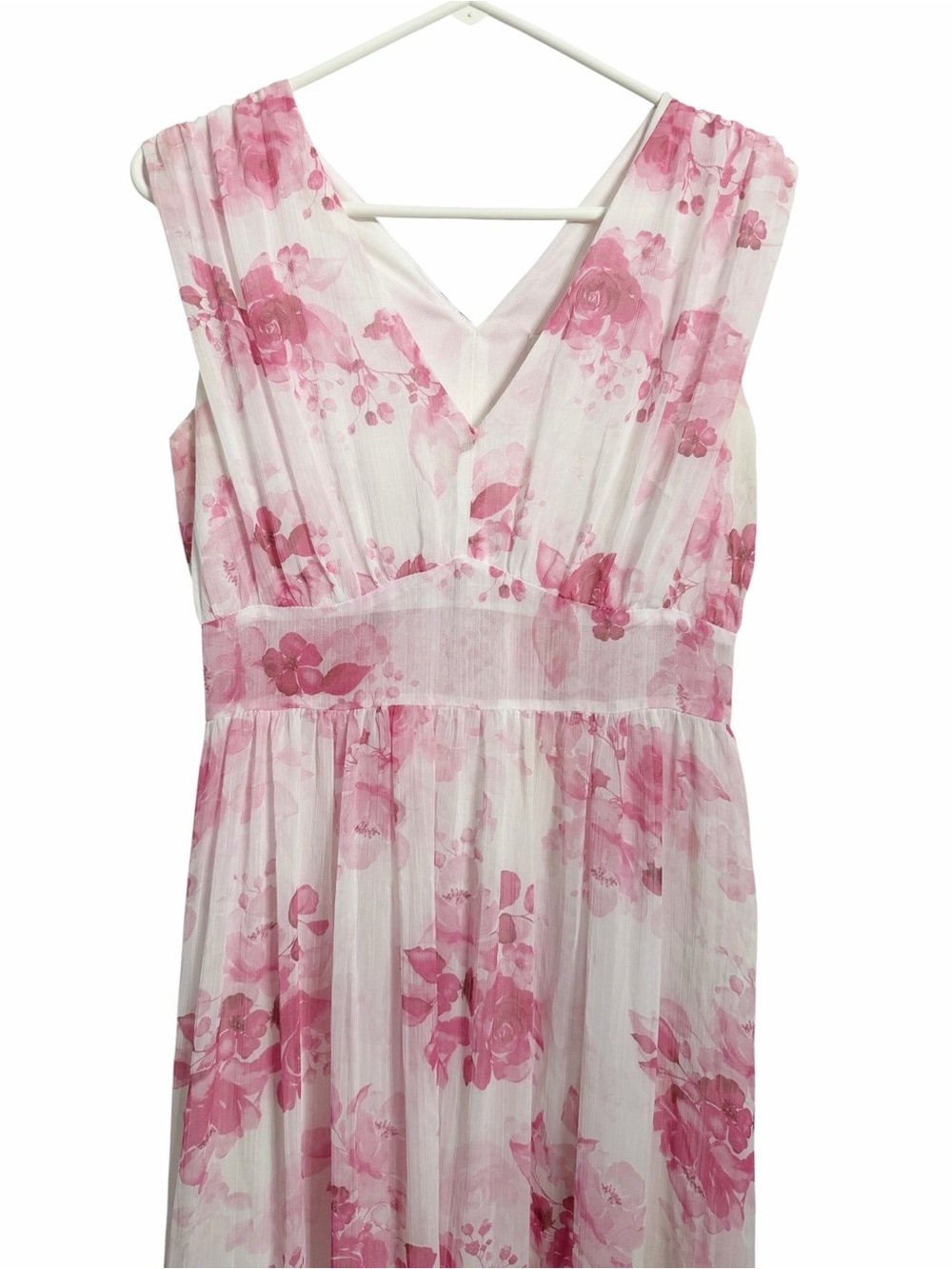 Romantic Pink Floral Maxi Dress Cottagecore Chiffon Feminine Size Small - Picture 4 of 12